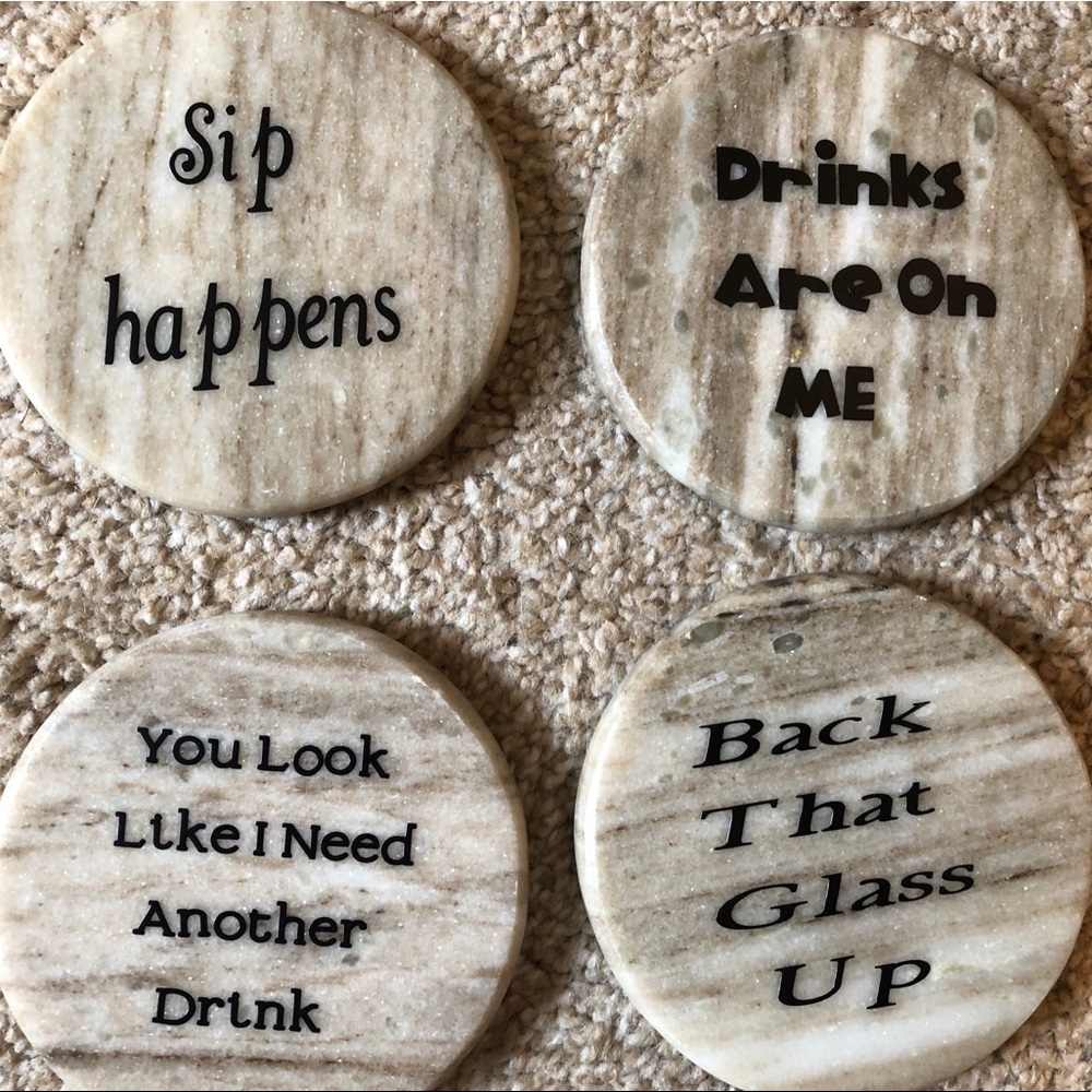 Round, marble coaster set.